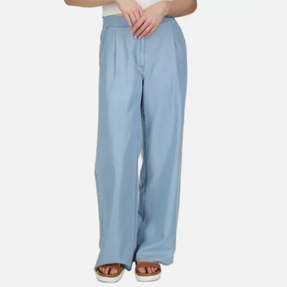NEW Michael Kors Womens XS Chambray Pleated Wide Leg- Sky blue wash - Picture 2 of 9